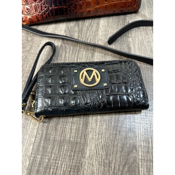 Mia Collection Autumn Tote & Wristlet Set Croco Black Crossbody or Satchel - Picture 2 of 16